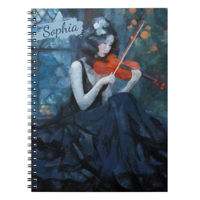 Dark Fantasy Gothic Violinist in Moonlit Garden Notizblock (Vorderseite)