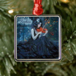 Dark Fantasy Gothic Violinist in Moonlit Garden Ornament Aus Metall