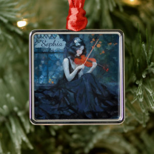 Dark Fantasy Gothic Violinist in Moonlit Garden Ornament Aus Metall