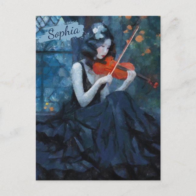 Dark Fantasy Gothic Violinist in Moonlit Garden Postkarte (Vorderseite)