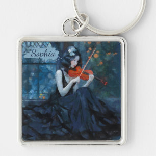 Dark Fantasy Gothic Violinist in Moonlit Garden Schlüsselanhänger