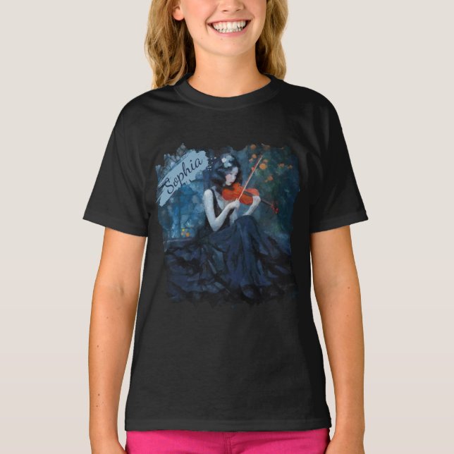 Dark Fantasy Gothic Violinist in Moonlit Garden T-Shirt (Vorderseite)