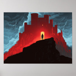 Dark Fantasy Rote Festung Silhouette Abenteuer Kun Poster