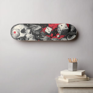 Dark-Fantasy-Schädel-und-Würfel-Illustration Skateboard