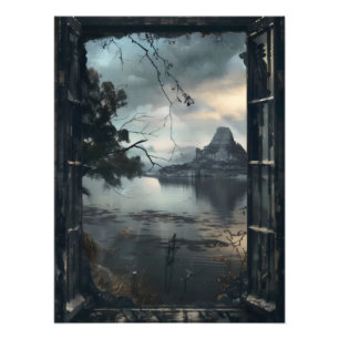 Dark Fantasy World Window View Fotodruck