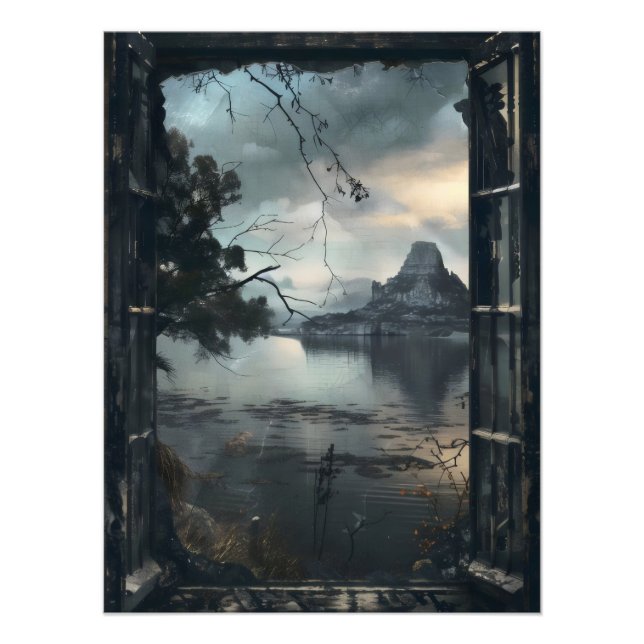 Dark Fantasy World Window View Fotodruck (Vorne)