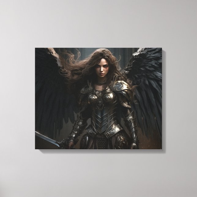 Dark Female Angel Knight - Stretched Canvas Print Leinwanddruck (Vorderseite)