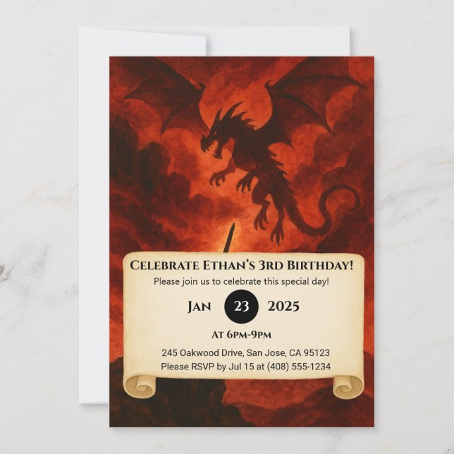 Dark Fire Dragon Geburtstag Einladung (Vorderseite)
