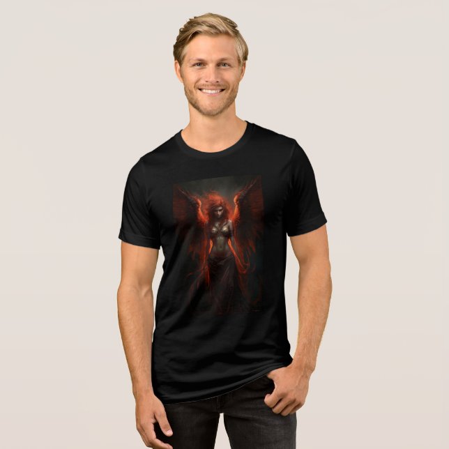Dark Flame Angel Fantasy Art Print Tri-Blend Shirt (Vorderseite voll)