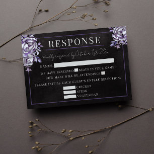 Dark Floral Black Gothic Lila Halloween Hochzeit RSVP Karte