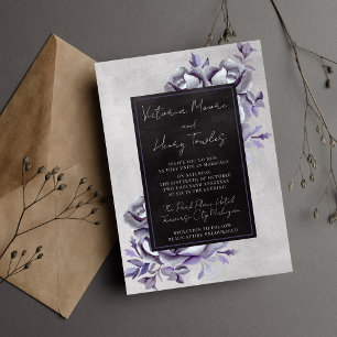 Dark Floral Black Gothic Lila Moody Wedding Einladung