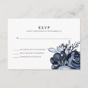Dark Floral Black Watercolor Hochzeitsreaktion RSVP Karte