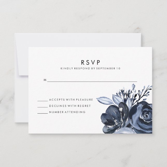 Dark Floral | Black Watercolor Hochzeitsreaktion RSVP Karte (Vorderseite)