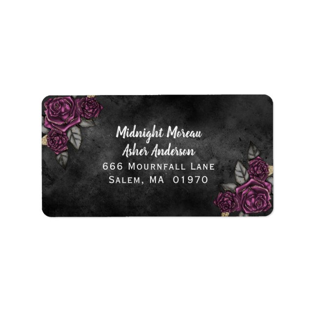 Dark Floral Black Wedding Address Adressaufkleber (Vorne)
