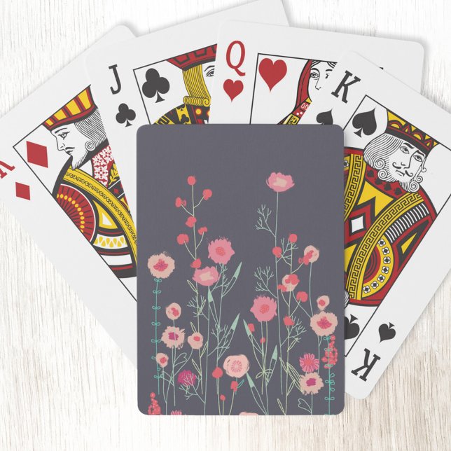 Dark Floral Boho Spielkarten (Boho floral pink and charcoal gray playing cards)