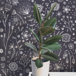 Dark Floral Chalkboard Grau Botanisch Tapete
