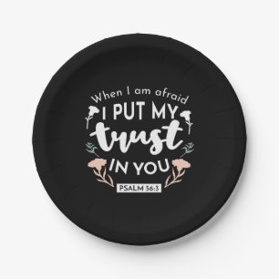 Dark Floral Christlich Art - Psalm 56:3 Pappteller