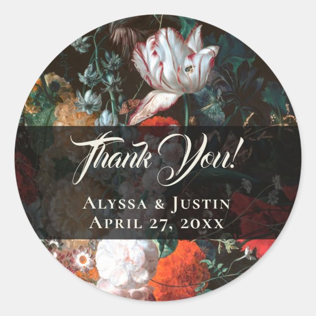Dark Floral Dutch Painter Danke Umschlag Aufkleber (Vorderseite)