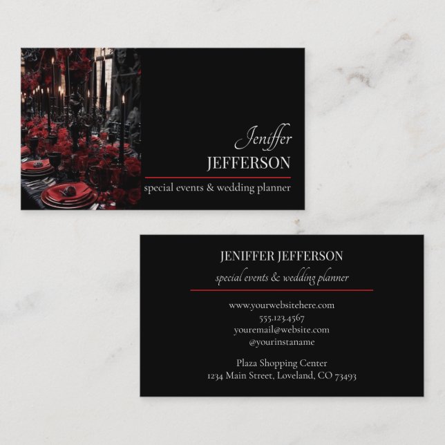 Dark Floral event wedding planner Visitenkarte (Vorne/Hinten)