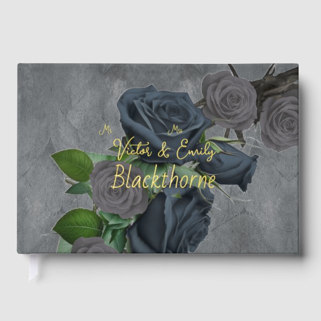 Dark Floral Gothic Style Wedding Foil Gästebuch (Vorderseite)