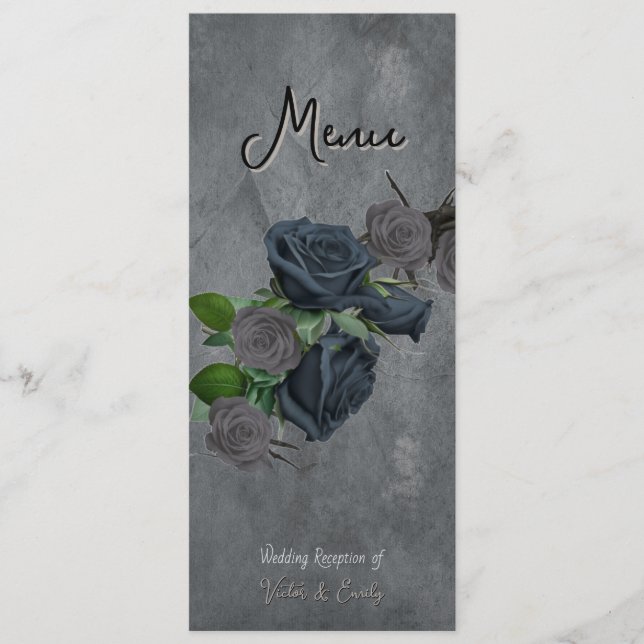 Dark Floral Gothic Style Wedding Menükarte (Vorderseite)