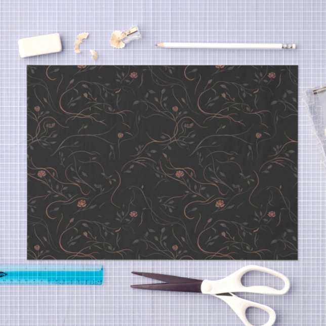 Dark Floral Line Art Tissue Paper Seidenpapier (Handwerk)