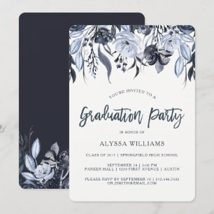 Dark Floral Moderne Graduierungspartei für Wasse Einladung