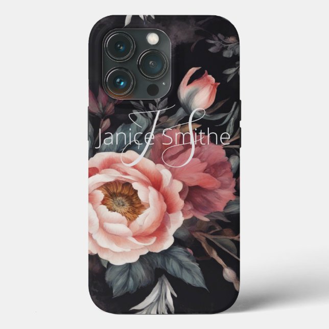 Dark Floral Monogram Case-Mate iPhone Hülle (Rückseite)