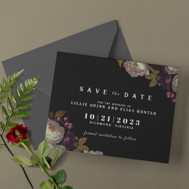 Dark Floral | Moody Classic Black and White Save The Date (Von Creator hochgeladen)