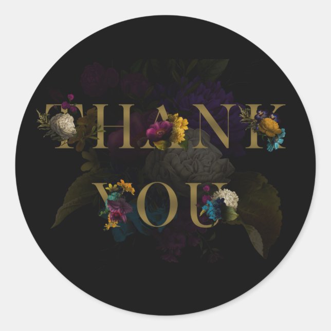 Dark Floral Moody Monogram Danke Sticker (Vorderseite)