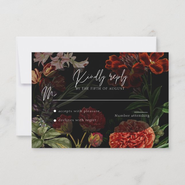 Dark Floral Moody Wedding RSVP (Vorderseite)