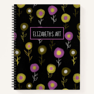 Dark Floral Pattern Giro Name Art Sketchbook Notizbuch