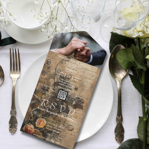 Dark Floral Peach Rose Qr Code Website-Foto All In One Einladung