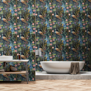 Dark Floral Peacock Botanisch abnehmbar Tapete
