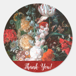 Dark Floral Rose Tulip Vielen Dank Round Stickers
