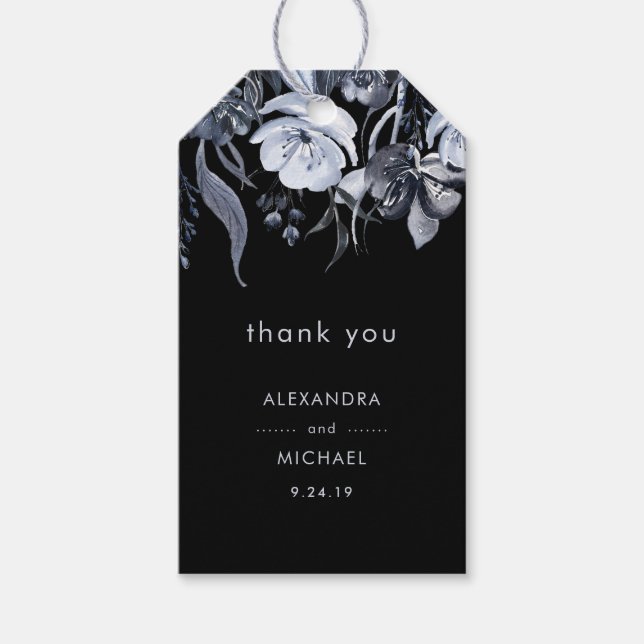 Dark Floral | Schwarze Aquarellfarben-Gastgeschenk Geschenkanhänger (Vorderseite)