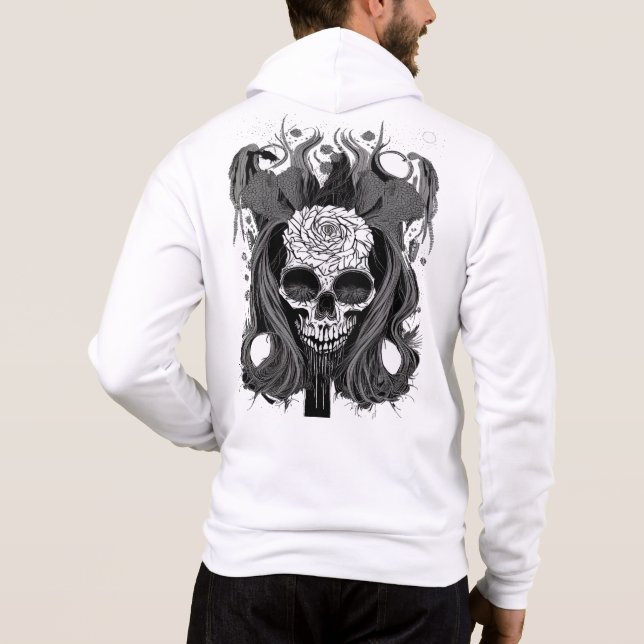 "Dark Floral Skull with Mystical Accents" Hoodie (Rückseite)