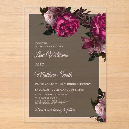 Dark Floral Transparent Wedding Acryleinladungen