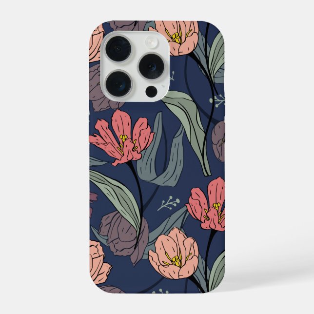 Dark Floral Tulip Pattern Phone Case iPhone Hülle (Rückseite)