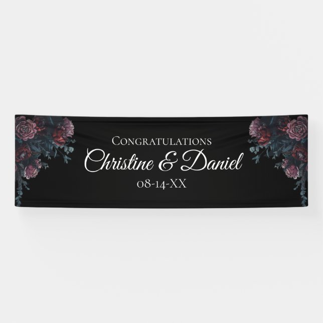Dark Floral Wedding Gothic Black Elegant Banner (Horizontal)