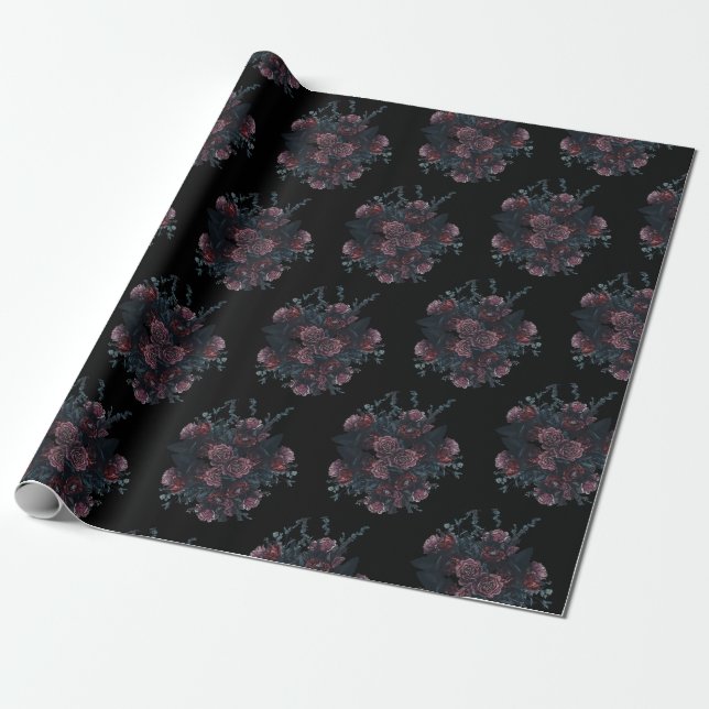 Dark Floral Wedding Gothic Black Geschenkpapier (Ungerollt)