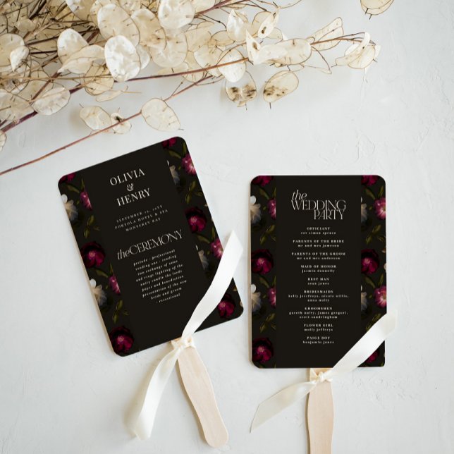 Dark Floral Wedding Program Elegant Burgundy Fächer (Von Creator hochgeladen)