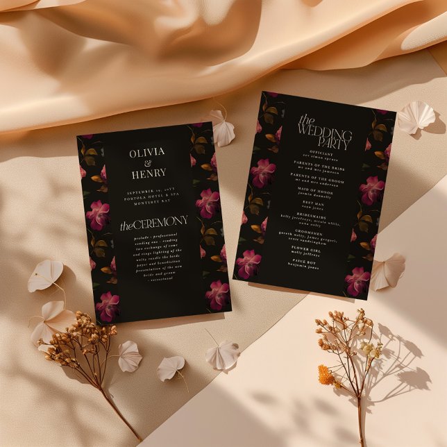 Dark Floral Wedding Program Elegant Burgundy Programm (Von Creator hochgeladen)