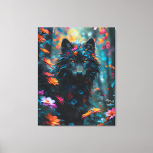 Dark Floral Wolf Leinwanddruck