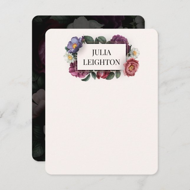 Dark Florals Moderne Note Card Mitteilungskarte (Vorne/Hinten)