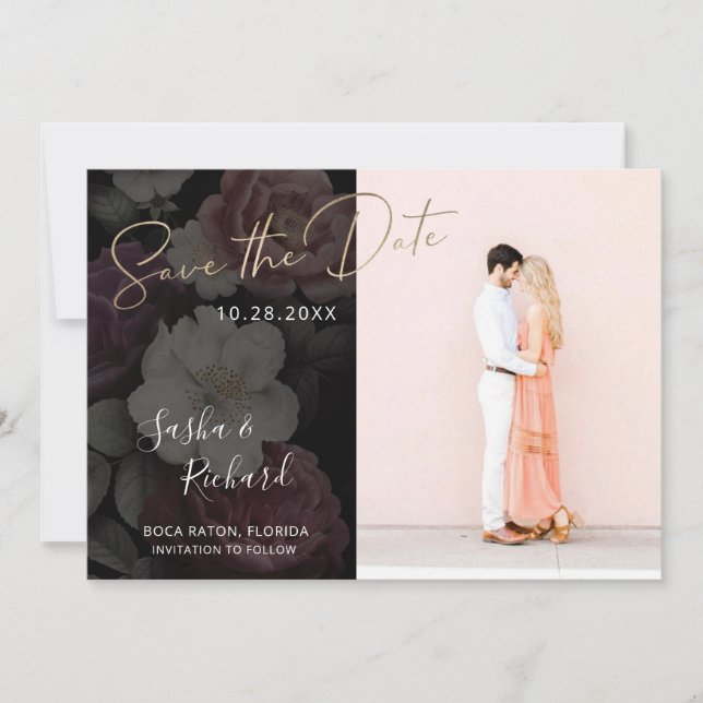 Dark Florals Save The Date (Vorderseite)