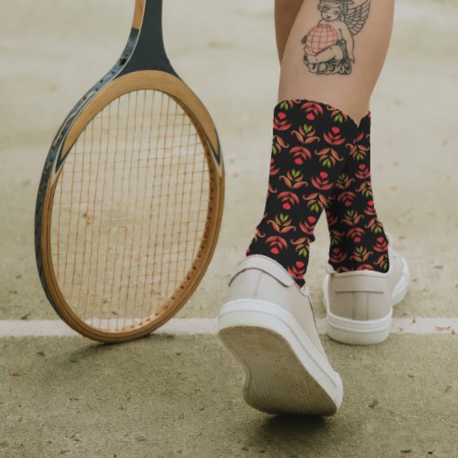 Dark Folk Art Floral Print gemütlich rustikale sch Socken (Von Creator hochgeladen)