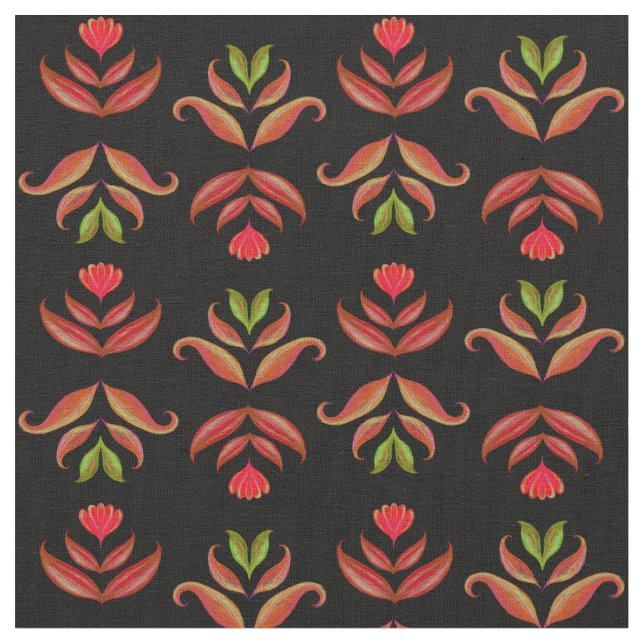 Dark Folk Art Floral Print gemütlich rustikale sch Stoff (Nahaufnahme)