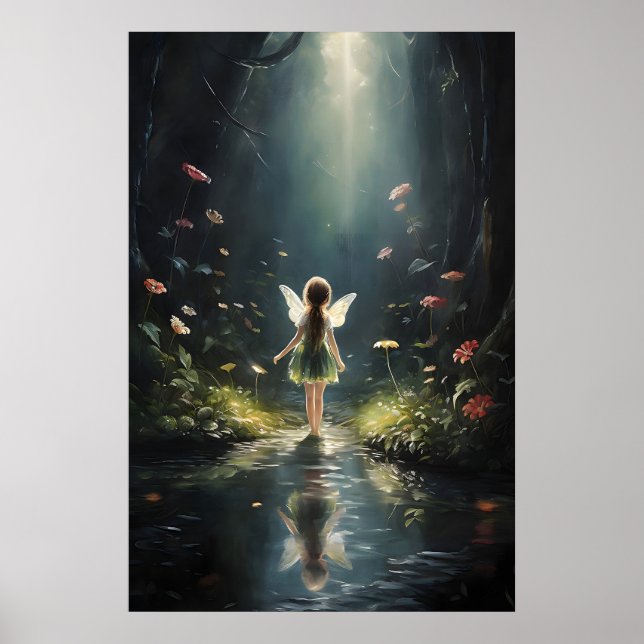 Dark Forest Flower Fairy Print, Cottagecore Wall Poster (Vorne)