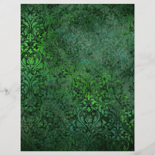 Dark Forest Green Damask Blumenschrift (Vorderseite)